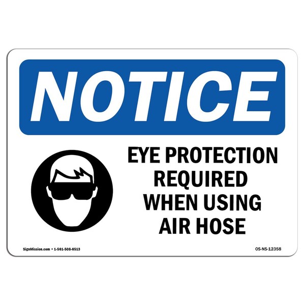 OSHA Sign, Eye Protection Required When W/, 5in X 3.5in Decal, 10PK, 5" W, 3.5" H, Landscape, PK10